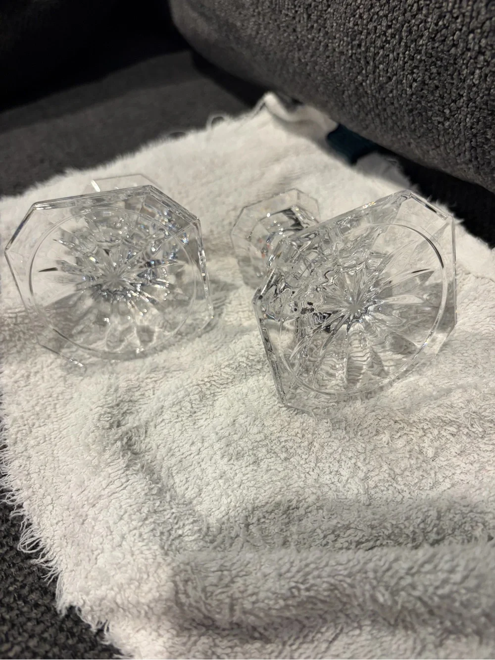 Clear Crystal Glass Candlestick Holders - Pair